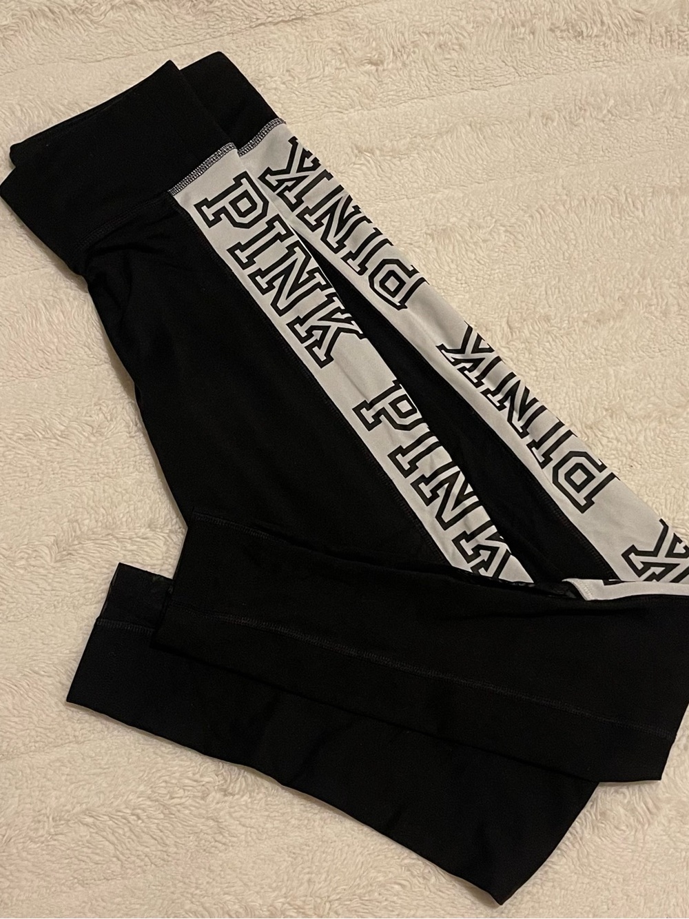 PINK Victoria's Secret Black Leggings with White Logo Stripe